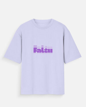Unisex lavender oversized t-shirt featuring a purple and grey layered "Faltu" typographic graphic print on the front.